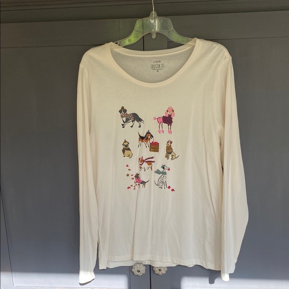 J crew poodle dogs pug dauchsand  Cream Long Sleeve Top with Dog Graphics xl - Picture 1 of 3